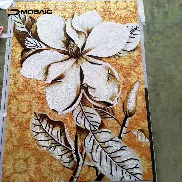 Sp mosaic Glass mosaic mural decor  Hibiscus background wall mosaics white flower 
